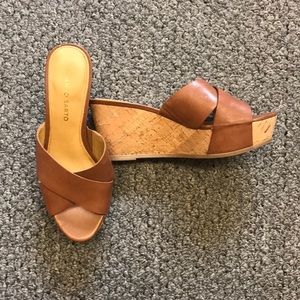 Brown leather wedges